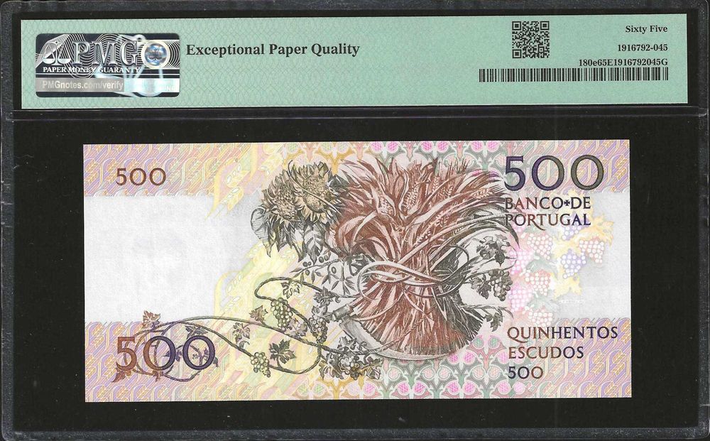 Nota de 500 Escudos 1993 Certificada PMG 65 EPQ