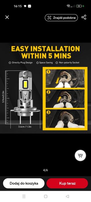 H7 żarówki samochodowe LED 2 szt. Canbus LED Auxito 2200 lumenów.