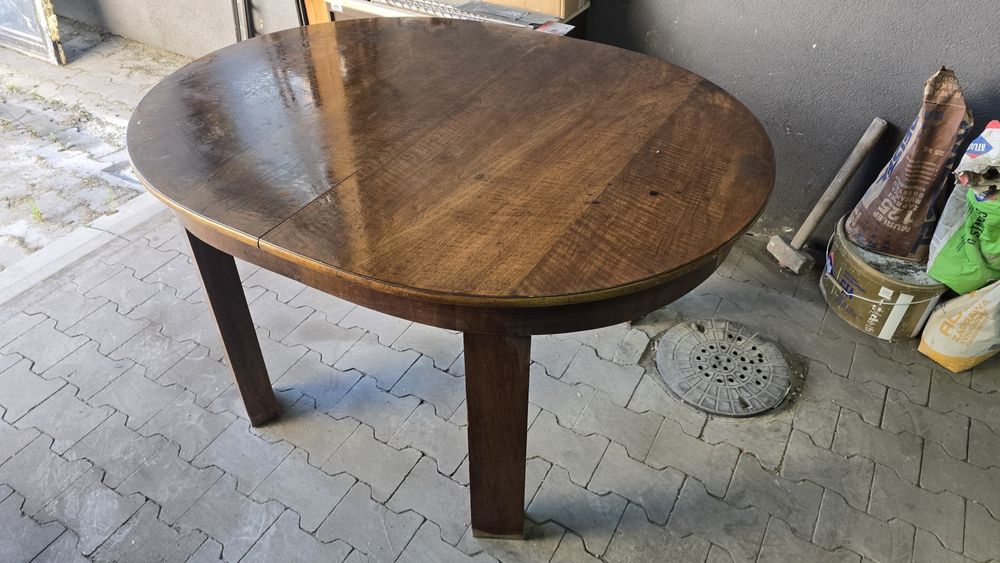 Duży Stół okrągły Art deco PRL rozkładany