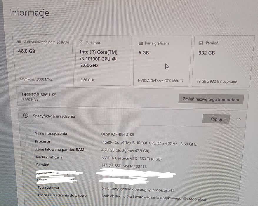 Komputer gamingowy z Windows 10 PRO, pasek RGB na przodzie *PRZECENA*