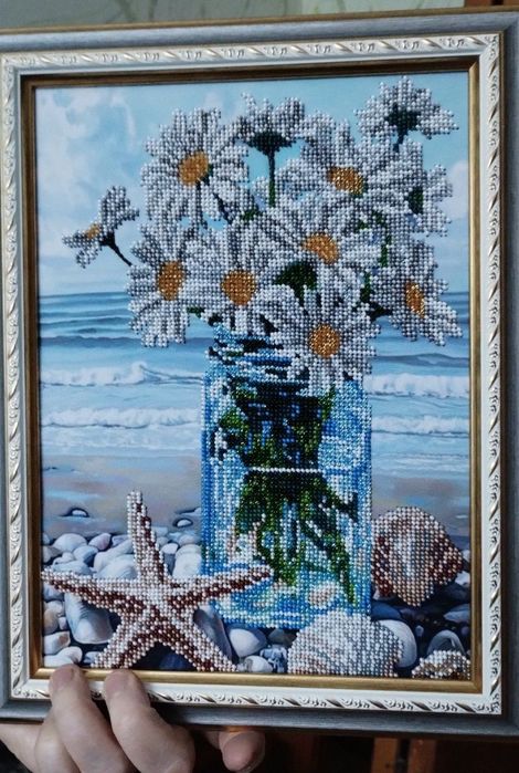 картина бісером квіти ромашки