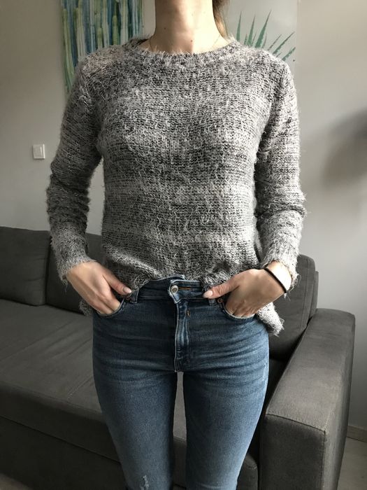 Sweter szary srebrny S