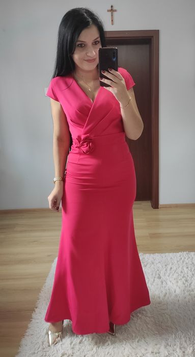 Sukienka długa maxi pasek kwiat wesele impreza