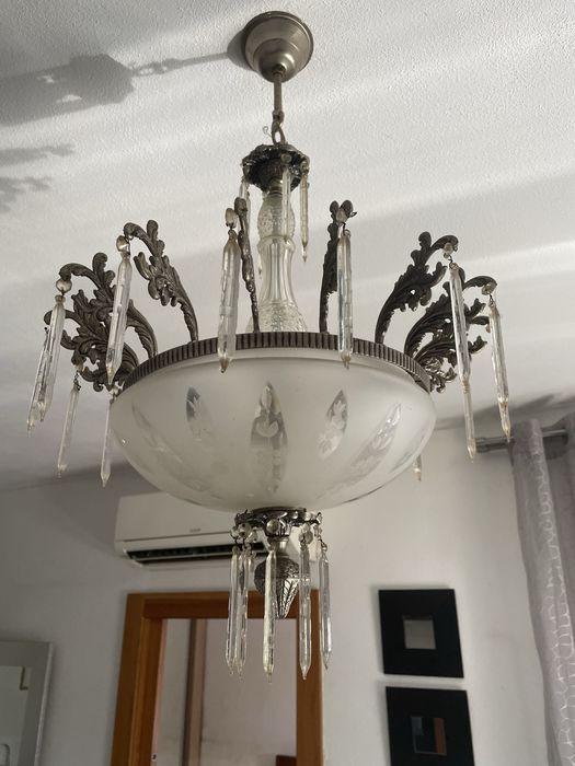 Candeeiro de Teto Vintage em Cristal – Excelente Estado