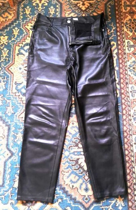 Шкіряні утеплені штани з кішенями