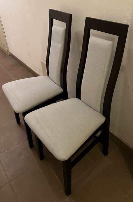 6 krzeseł do jadalni – drewniane, tapicerowane