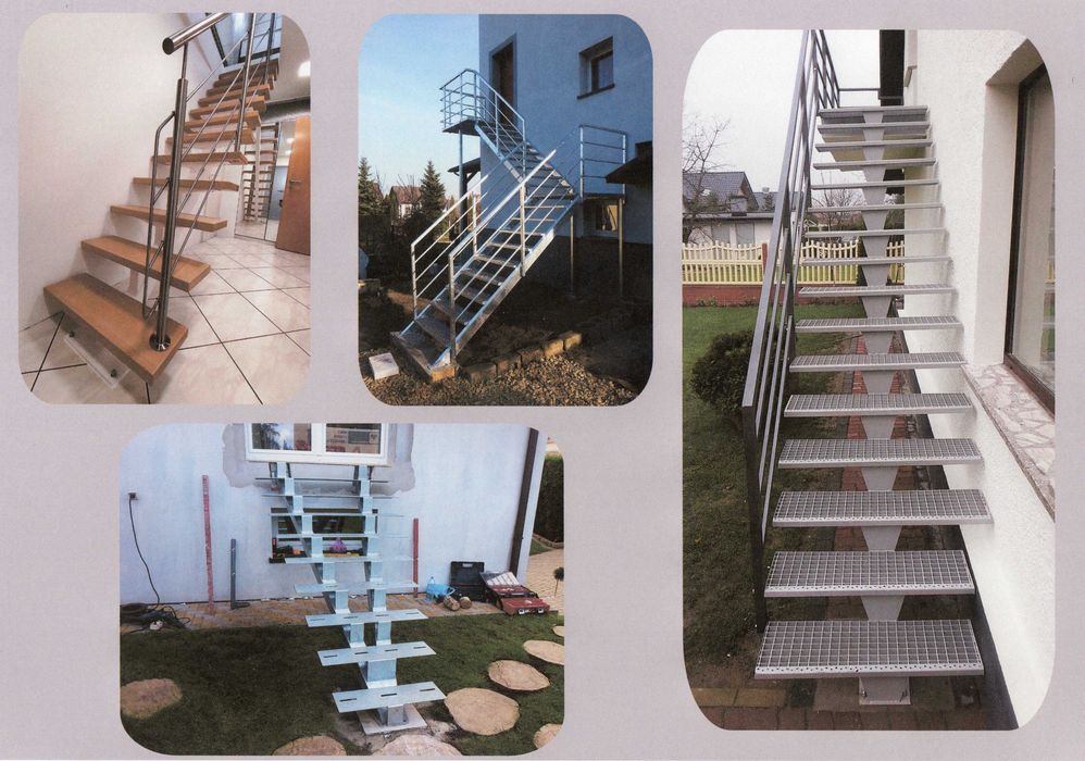 Schody stalowe drewniane loft balustrada antresola barierka poręcz