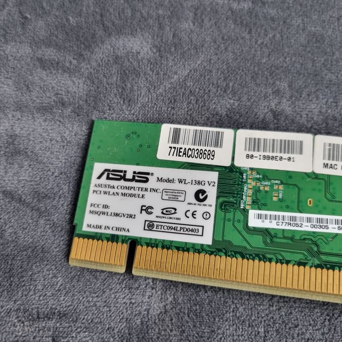 Karta sieciowa Wi-Fi PCI ASUS WL-138g V2 | Broadcom BCM4318 | RP-SMA | Retro PC
