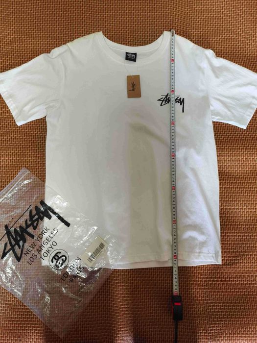 Stussy，Męska biała koszulka z nadrukiem letnim, rozmiar M