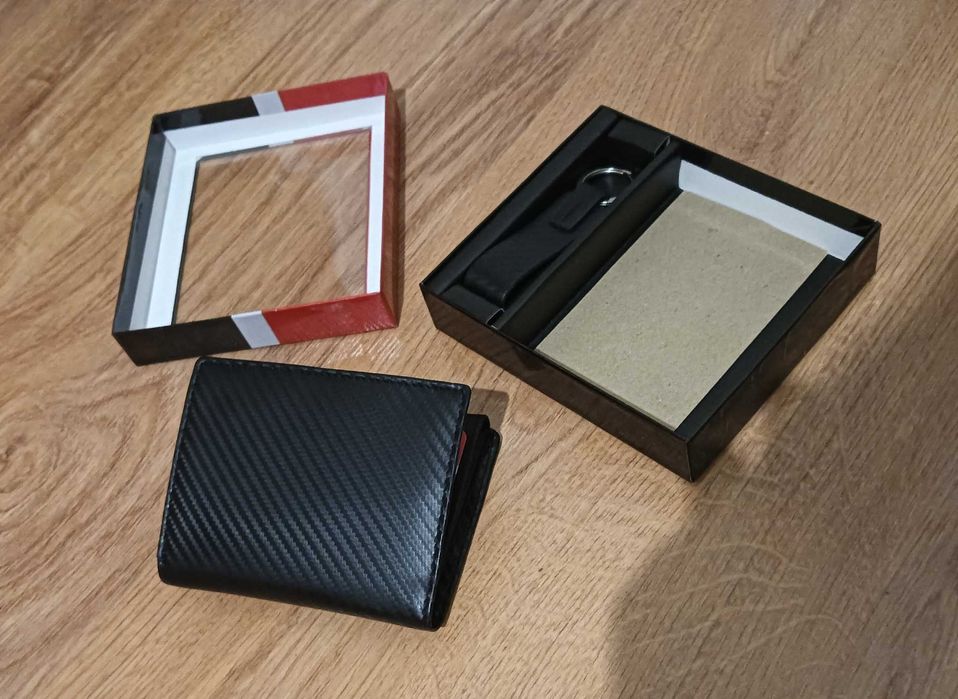 Nowoczesny portfel męski Rovicky ze skóry naturalnej+brelok, pudełko.