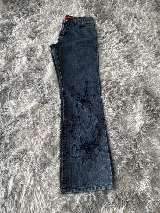 Szersze jeansy proste mom jeans w motylki M 38 alternative coquette