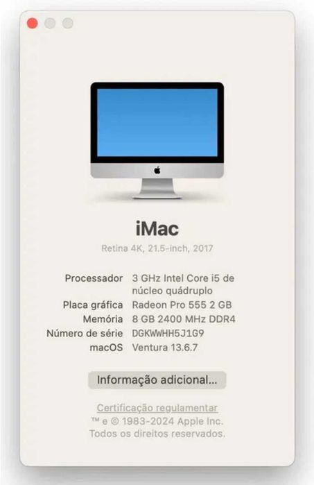 IMac Retina 4K 21.5' | 2017 | Intel Core i5 | AMD Radeon Pro 555 | 256G SSD