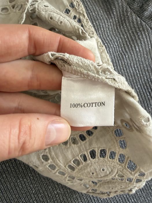 Beżowa bawełniana sukienka boho hippie M 38 L 40 ażurowa na lato