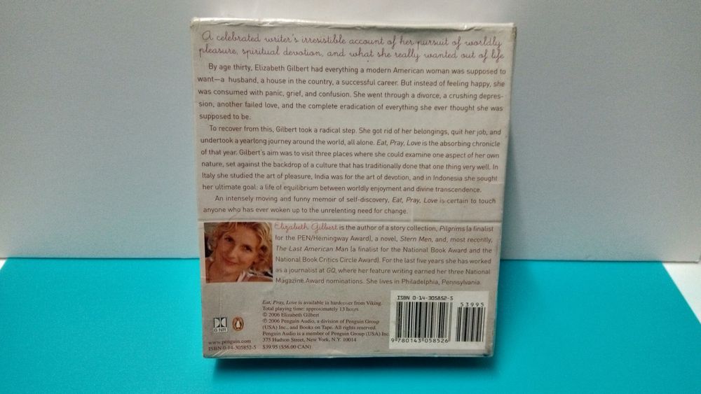 "eat, pray, love": audiobook lido pela autora Elizabeth Gilbert