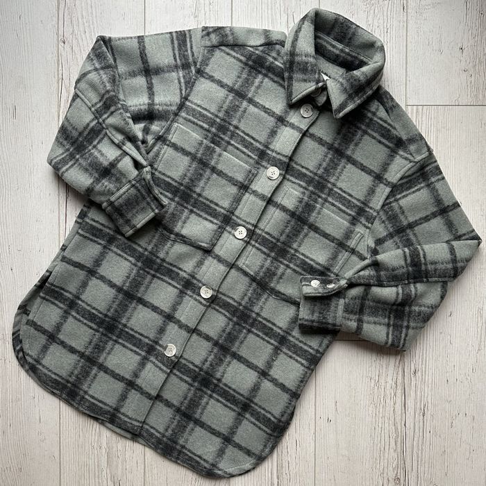 Filcowana kurtka koszulowa w kratę h&m jesień zima recycled polyester