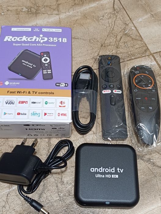 Приставка+аэромышь  Новинка Q18 4/32 Андроид14 голосовой пульт смар