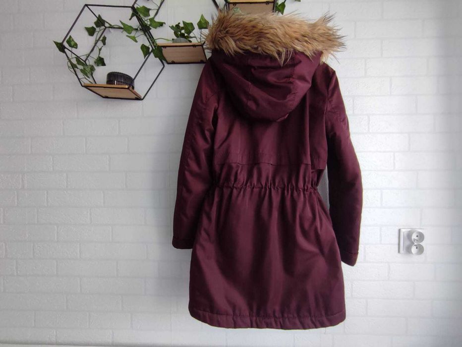 Bordowa śliwkowa kurtka Sinsay, parka, rozm. XS/34