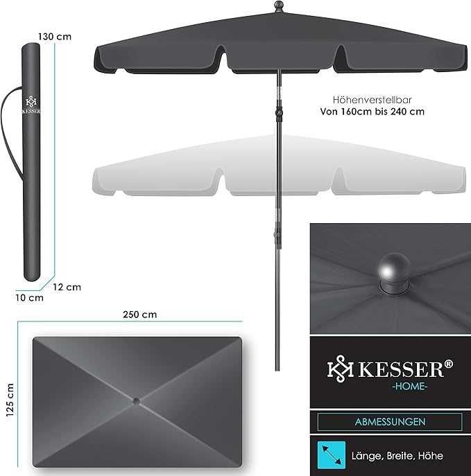 Nowy parasol prostokątny KESSER / patio / ogrodowy / 250x125 !4260!