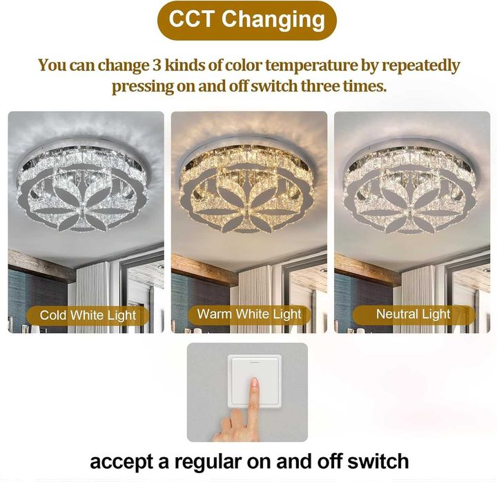 Candeeiro de Teto Cristal GreeLustr 50cm com Controlo Remoto | Lustre LED Regulável Moderno em Cristal K9