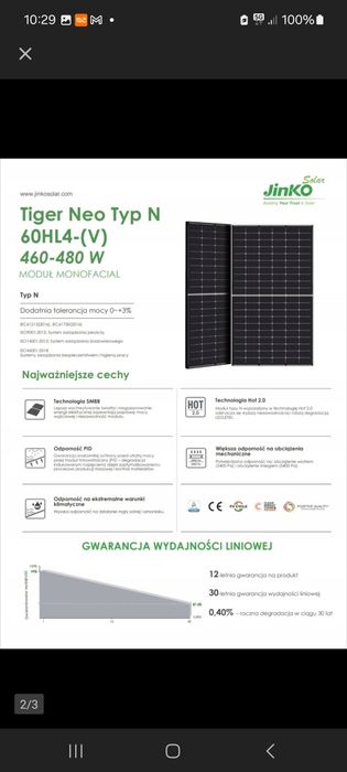 Panele JINKO  fotowoltaiczne  JKM480N-60HL4-V