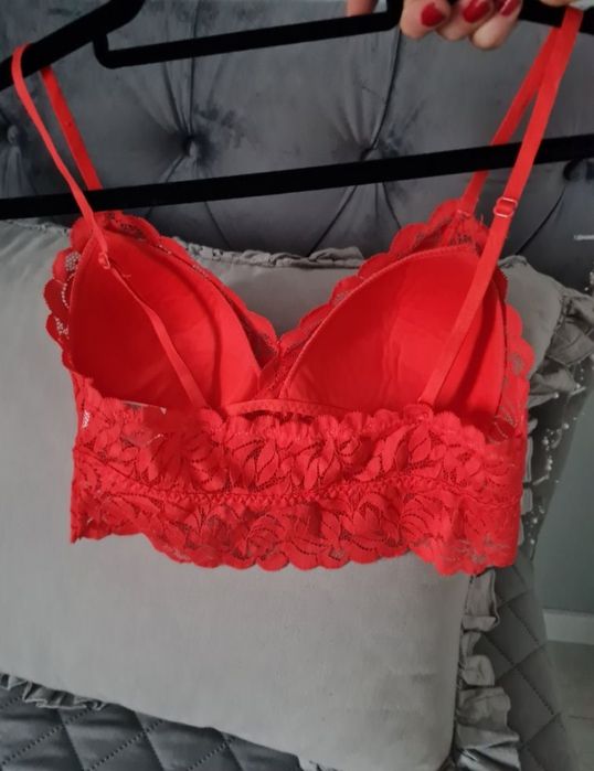 Bluzka Top Koronkowy Czerwony Primark 36