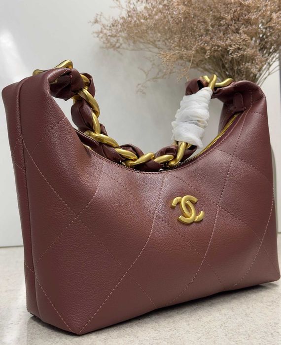 Сумка Chanel Hobo Бордова шкіряна / Женская бордовая сумка Шанель