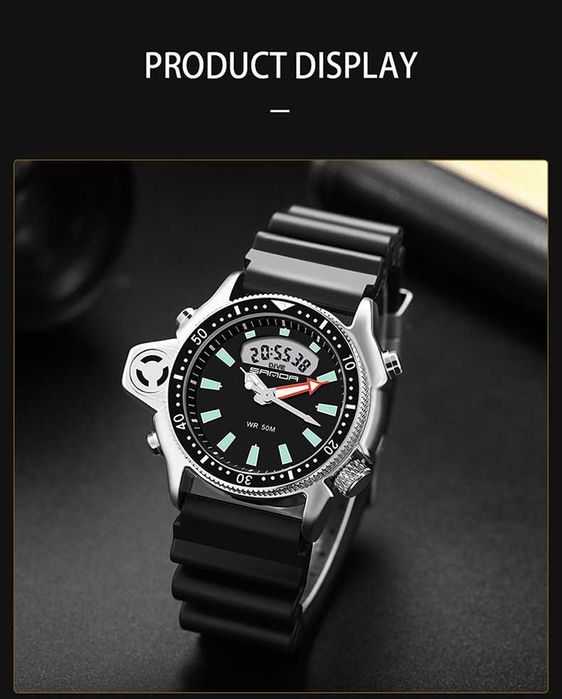 Relógio de Mergulho Movimento Quartzo e Digital, Preto e Branco, NOVO