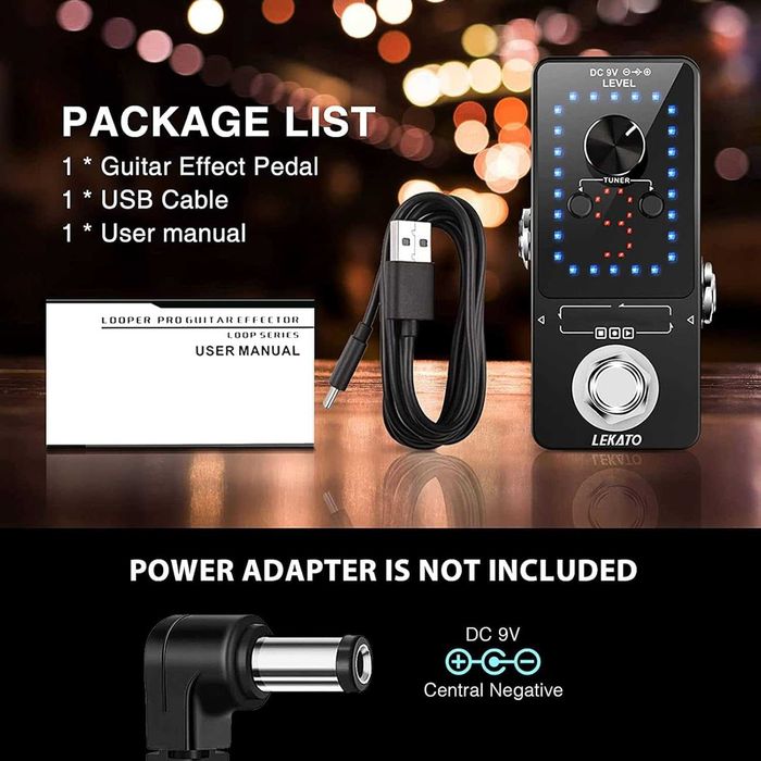 Looper, wbudowany tuner, pedał efektowy pętli basowej