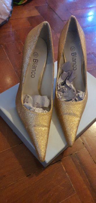 Passagem Ano* ocasiões especiais * Sapatos Dourados nunca usados Blanc