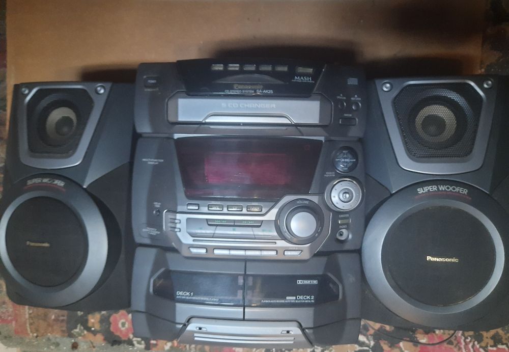 Stara wieża Stereo Panasonic AK25 5 CD zmieniarka głośniki Sound Blast