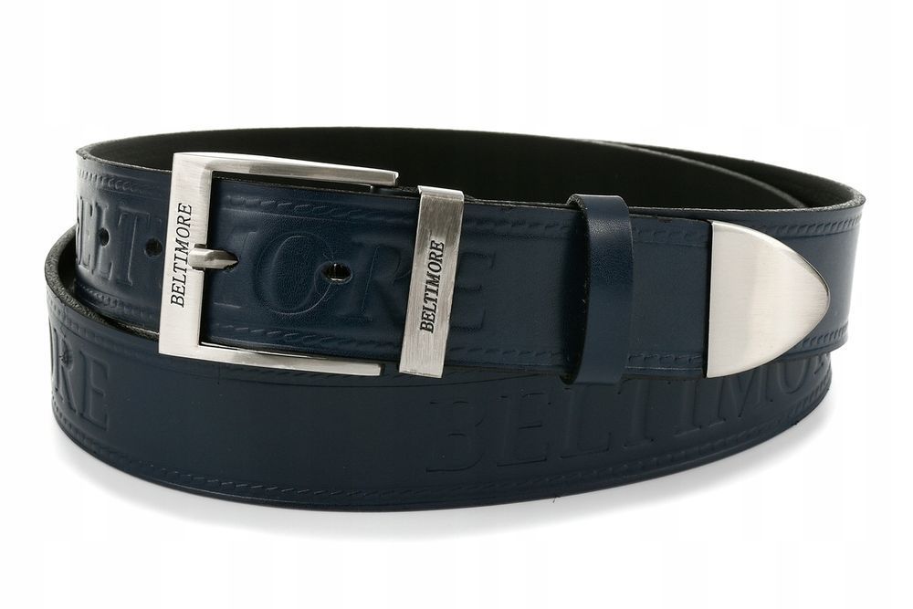 BELTIMORE 115 130 pasek do spodni jeans skórzany pas skóra granatowy