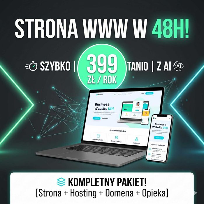 Strona Internetowa WWW + Hosting + Domena na rok | Szybko i Tanio AI