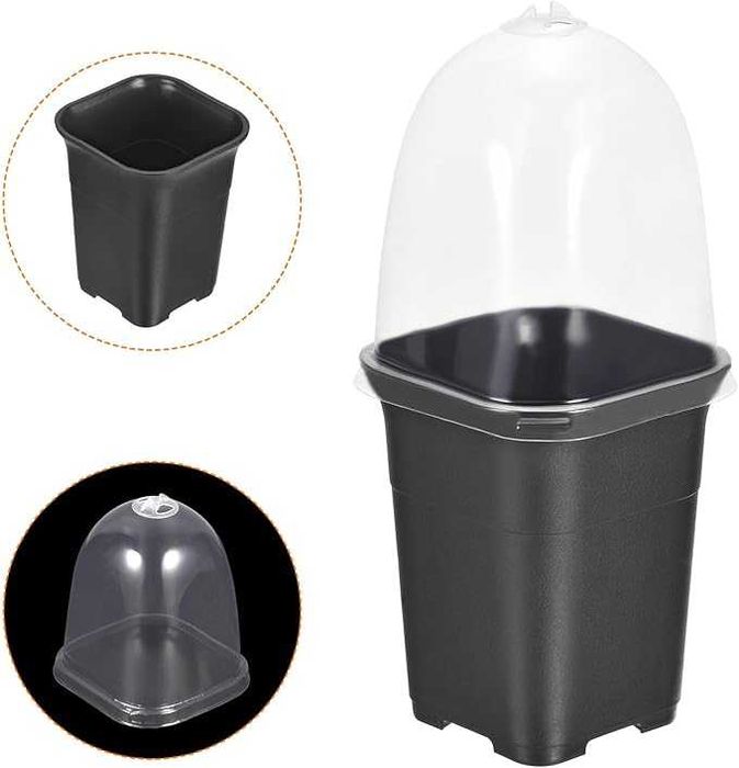 Doniczki do sadzonek 8 szt. z pokrywą czarne