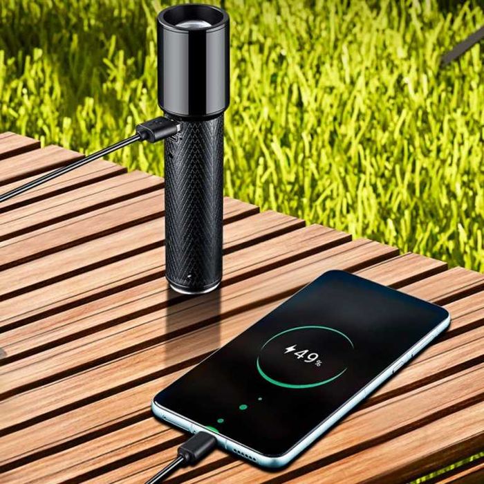 Зажигалка usb 2-ух дуговая + power bank + фонарик. 3в1. Цвет: черный