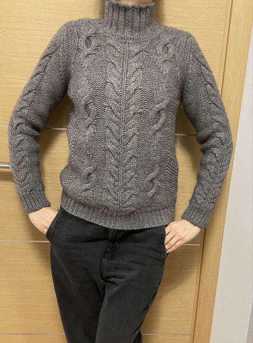 Sweter szary alpaca alpaka wełna 36/38 s/m warkoczowy splot
