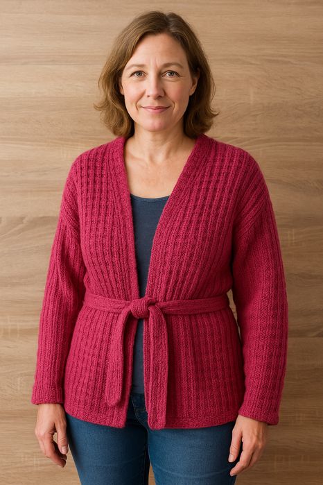 Ręcznie robiony różowy dziergany sweterek kardigan rozmiar XXL