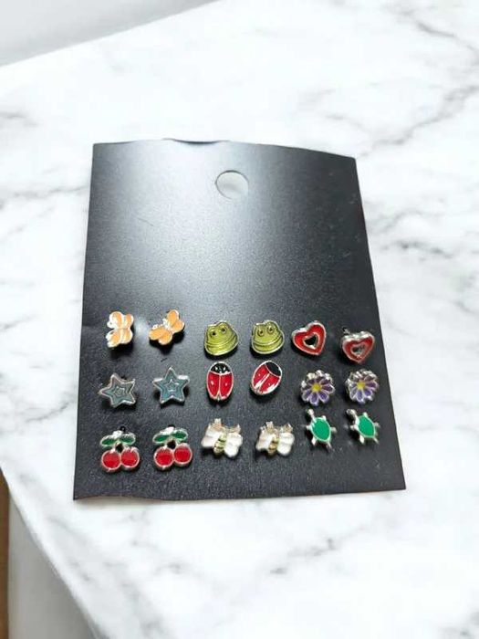 Conjunto de brincos divertidos - peixes, sapos, estrelas, flores, etc