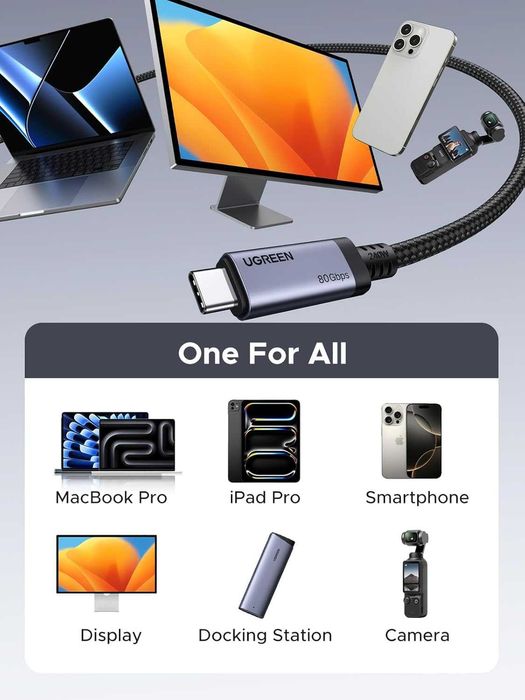 Кабель Type-C Type-C USB4 Thunderbolt 5 16k 80 Гбіт/с PD 240W Ugreen