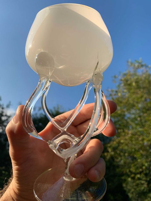 kielich szklany opal Krosno, Makora, stan bd, PRL, Vintage