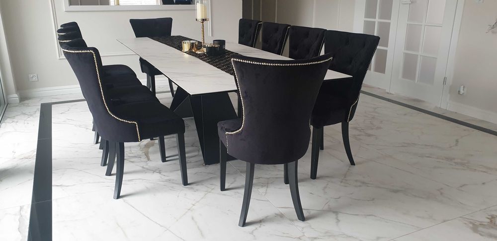 Krzesło tapicerowane pikowane z pinezkami nowoczesne zestaw