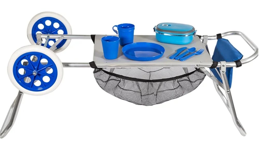 Carrinho praia dobrável para cadeiras e geleira