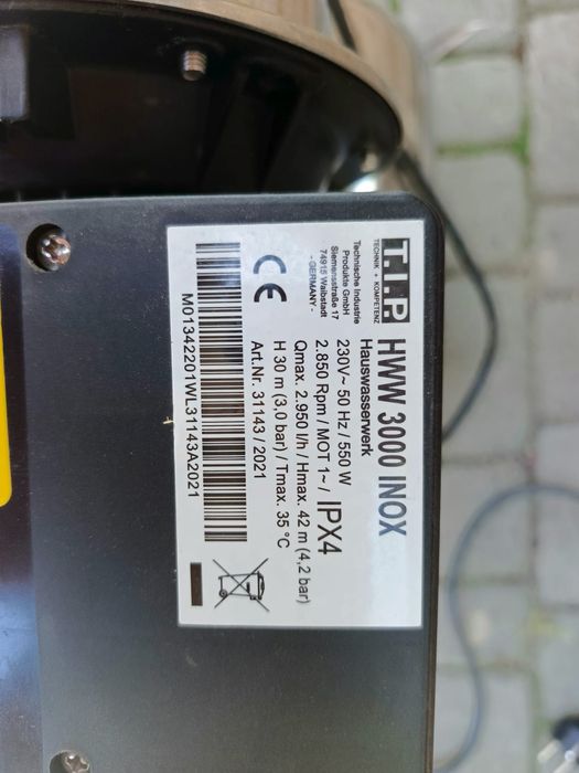 Hydrofor pompa wody HWW 3000 INOX