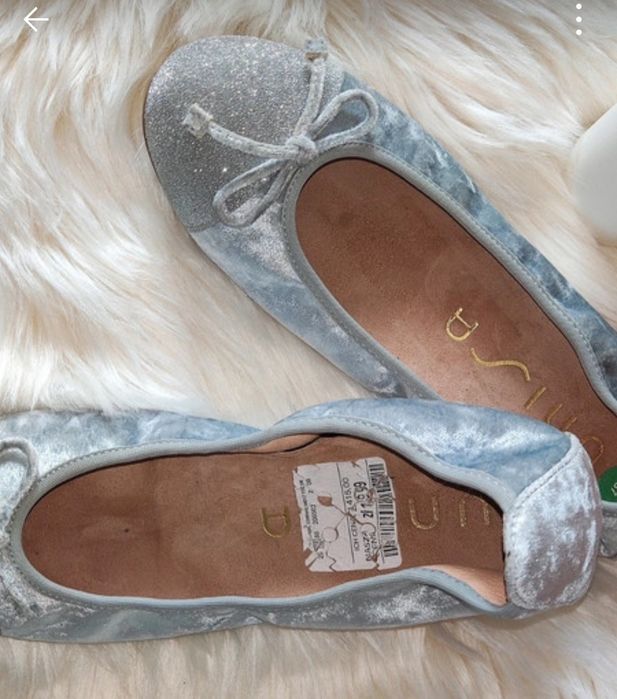 NOWE UNISA srebrne baleriny brokat welur skóra 37