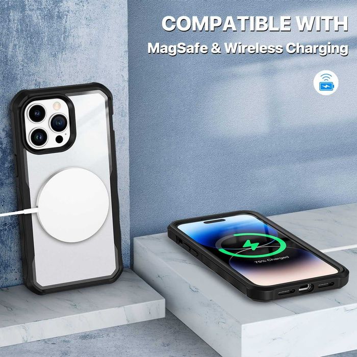 CENHUFO etui iPhone 14 Pro pancerne etui magsafe 360 + szkło na aparat