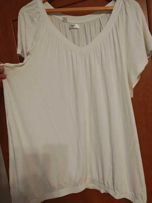 Biała bluzka w serek z gumką w pasie bon prix roz 48/50