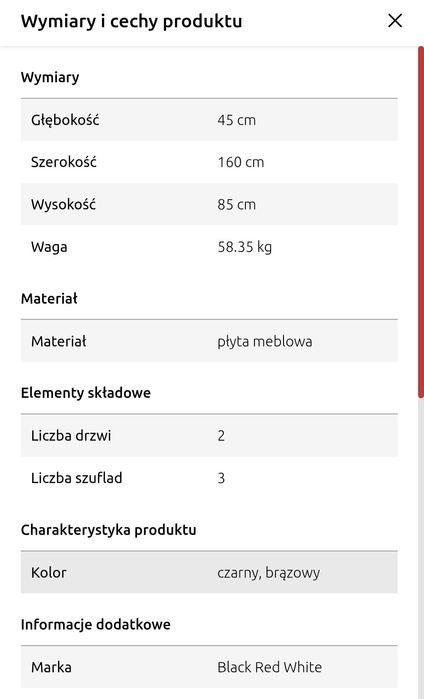 Komoda z BRW z szufladami i półkami