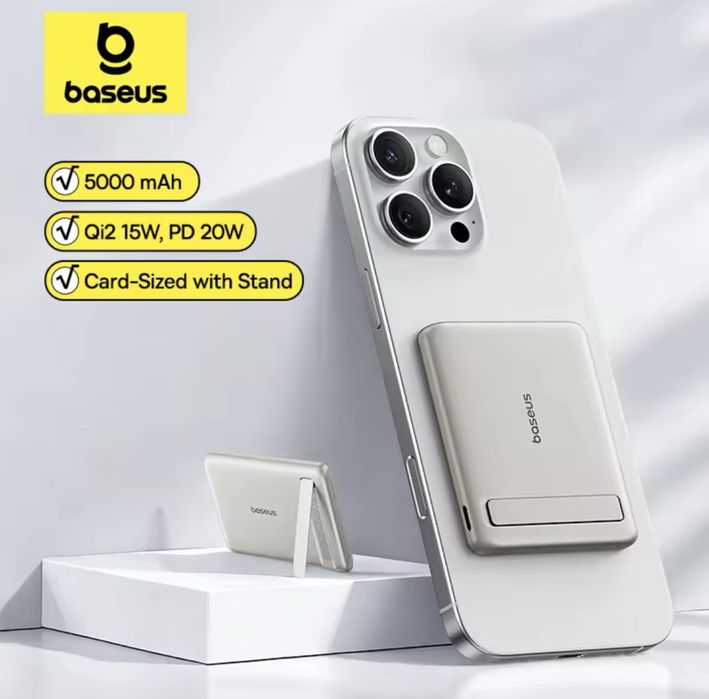 Бездротовий магнітний повербанк Baseus PicoGo AM31 Mini Magnetic Power Bank with Stand 5000mAh 20W Titanium