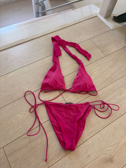 Zara bikini strój kąpielowy dwuczęściowy różowy zwykły zw blogerski młodzieżowy must have poszukiwany fuksjowy fuksja