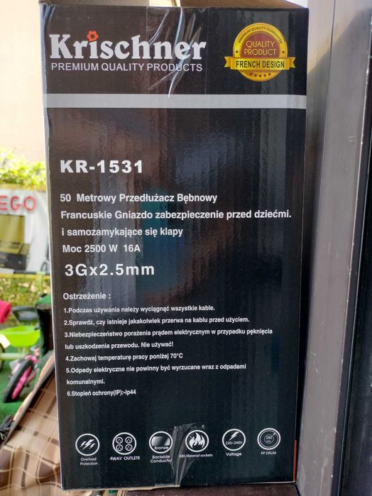 Przedłużacz bębnowy z klapkami 3 x 2,5 nowy zapakowany 50 metrów nowy