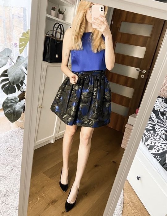 Spódnica i top komplet sukienka elegancka na wesele niebieska chabrowy